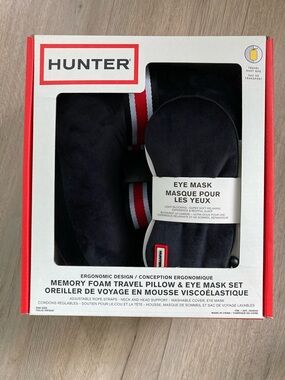 Hunter Black Travel Pillow and Eye Mask Set BNIB